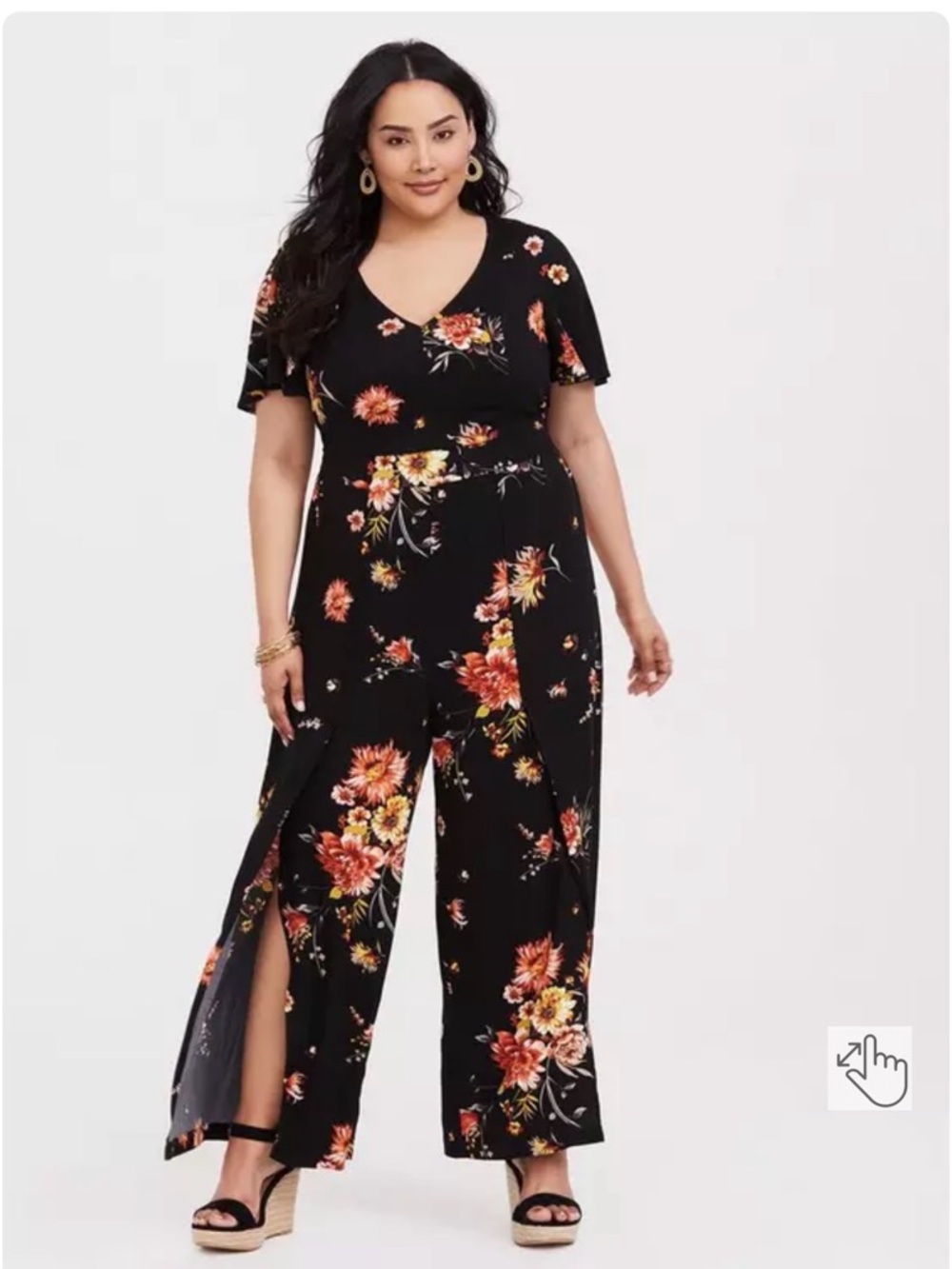EUC torrid Black Floral Challis Tulip Leg Jumpsuit - Size 3